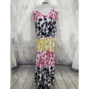 Ruby Rd Plus Floral Pink Yellow White Sleeveless Dress Pullover Asymmetrical NEW